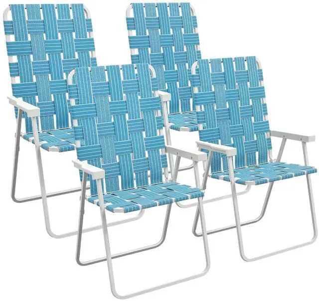 Main image of Set of 4 Patio Folding Chairs, Classic Outdoor Camping Chairs, Portable Lawn Chair Set for Camping, Garden, Pool, Beach, Backyard with Armrests, Blue