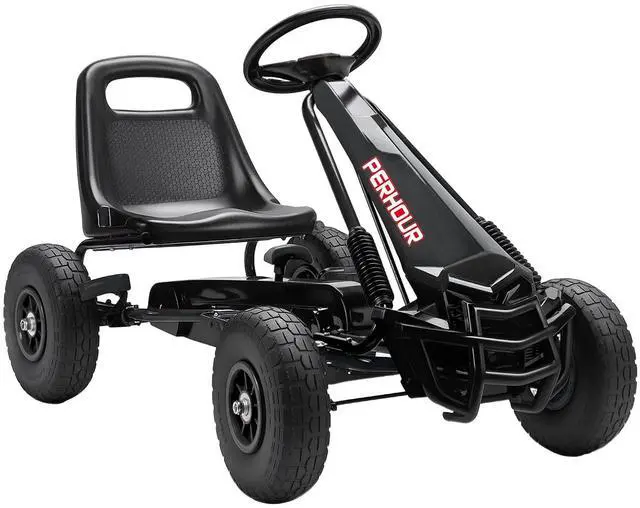 Main image of Qaba Go Kart for Kids 4 Wheel Pedal Go Cart Adjustable Seat Ages 3-8 Black | Steering EVA Wheels, Brake, Outdoor Racer Ride On Pedal Car