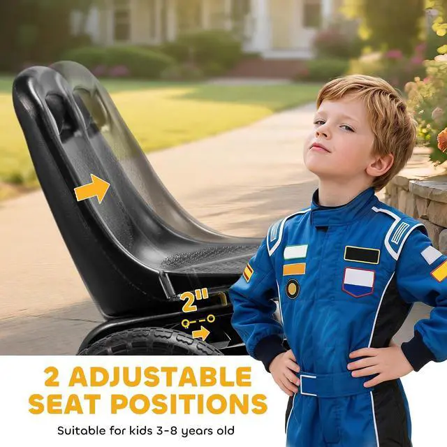 Alt view image 4 of 7 - Qaba Go Kart for Kids 4 Wheel Pedal Go Cart Adjustable Seat Ages 3-8 Black | Steering EVA Wheels, Brake, Outdoor Racer Ride On Pedal Car