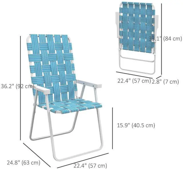 Alt view image 3 of 7 - Set of 4 Patio Folding Chairs, Classic Outdoor Camping Chairs, Portable Lawn Chair Set for Camping, Garden, Pool, Beach, Backyard with Armrests, Blue