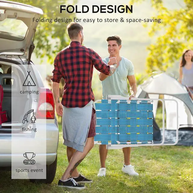 Alt view image 5 of 7 - Set of 4 Patio Folding Chairs, Classic Outdoor Camping Chairs, Portable Lawn Chair Set for Camping, Garden, Pool, Beach, Backyard with Armrests, Blue
