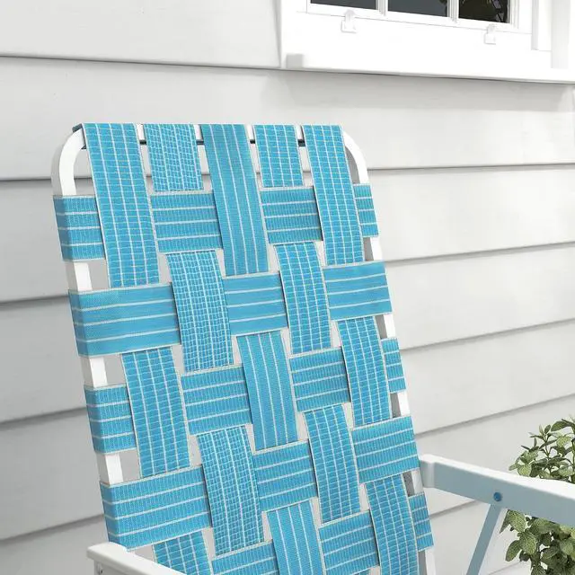 Alt view image 7 of 7 - Set of 4 Patio Folding Chairs, Classic Outdoor Camping Chairs, Portable Lawn Chair Set for Camping, Garden, Pool, Beach, Backyard with Armrests, Blue