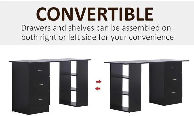 Alt view image 6 of 7 - Computer Desk with Drawers, 47" Home Office Desk with Storage, Black | 3-Tier Shelves, 3 Reversible Drawers, Study Table, for Bedroom