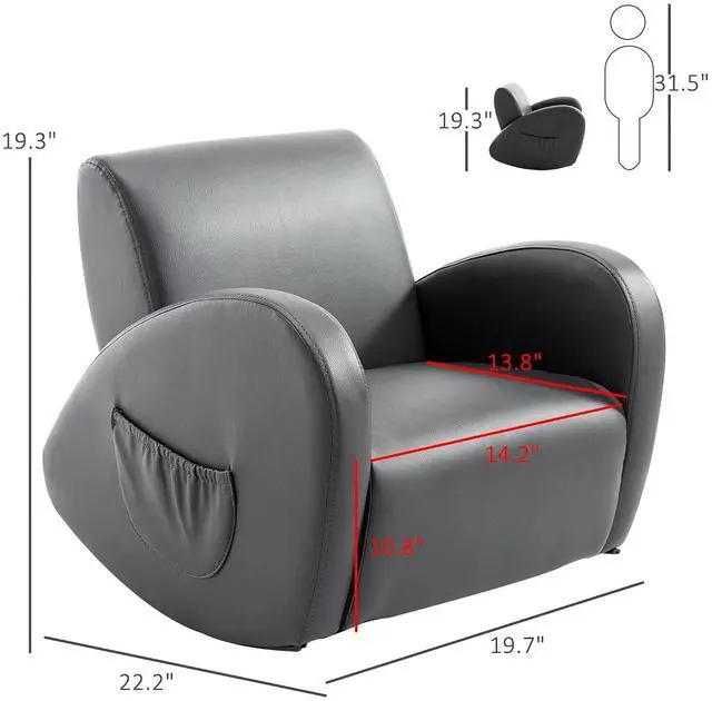 Alt view image 3 of 7 - Qaba Kids Sofa Rocking Chair with Side Pocket Toddler Chair Grey | Toddler Armchair, PU Leather, For Children