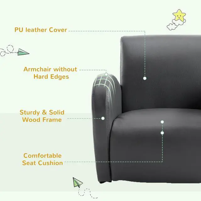 Alt view image 6 of 7 - Qaba Kids Sofa Rocking Chair with Side Pocket Toddler Chair Grey | Toddler Armchair, PU Leather, For Children