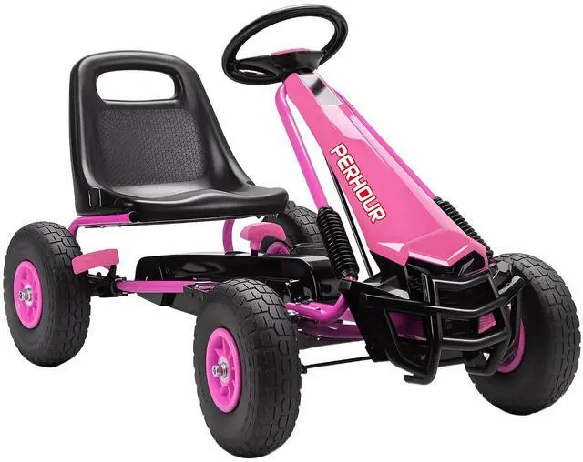 Main image of Qaba Go Kart for Kids 4 Wheel Pedal Go Cart Adjustable Seat Ages 3-8 Pink | Steering EVA Wheels, Brake, Outdoor Racer Ride On Pedal Car