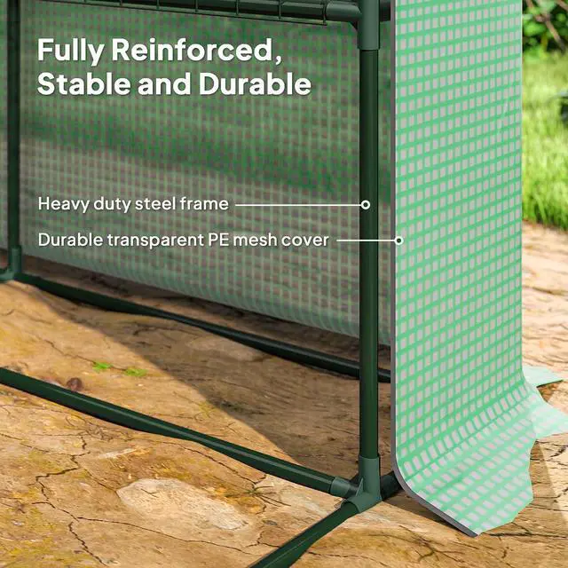 Alt view image 5 of 7 - 8' x 6' x 7' Walk-in Greenhouse PE Cover 4-Tier Shelves Green | Steel Frame Hot House, Roll-Up Zipper Door, for Flowers, Vegetables, Saplings, Tropical Plants