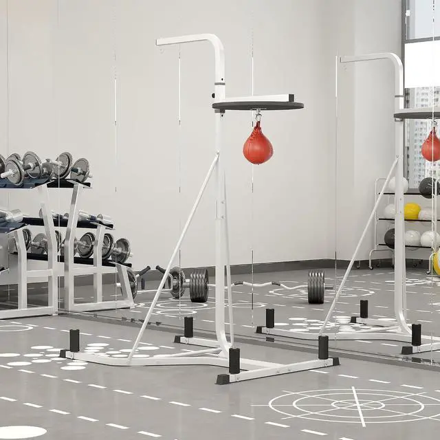 Alt view image 2 of 7 - 2-in-1 Punching Bag Stand Weighted Base Speed Bag, White | Heavy Bag Stand, Freestanding, Adjustable Height, for Home Gym