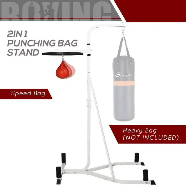 Alt view image 3 of 7 - 2-in-1 Punching Bag Stand Weighted Base Speed Bag, White | Heavy Bag Stand, Freestanding, Adjustable Height, for Home Gym