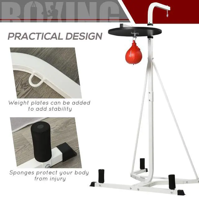 Alt view image 6 of 7 - 2-in-1 Punching Bag Stand Weighted Base Speed Bag, White | Heavy Bag Stand, Freestanding, Adjustable Height, for Home Gym