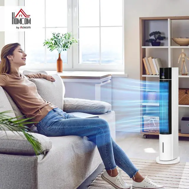 Alt view image 2 of 7 - 42" 3-In-1 Evaporative Air Cooler 52° Oscillating Portable White | Swamp Cooler, Water Tank, Humidifier, Ice Cooling Fan, for Home Office, 3 Modes, 3 Speeds, 12H Timer, Remote