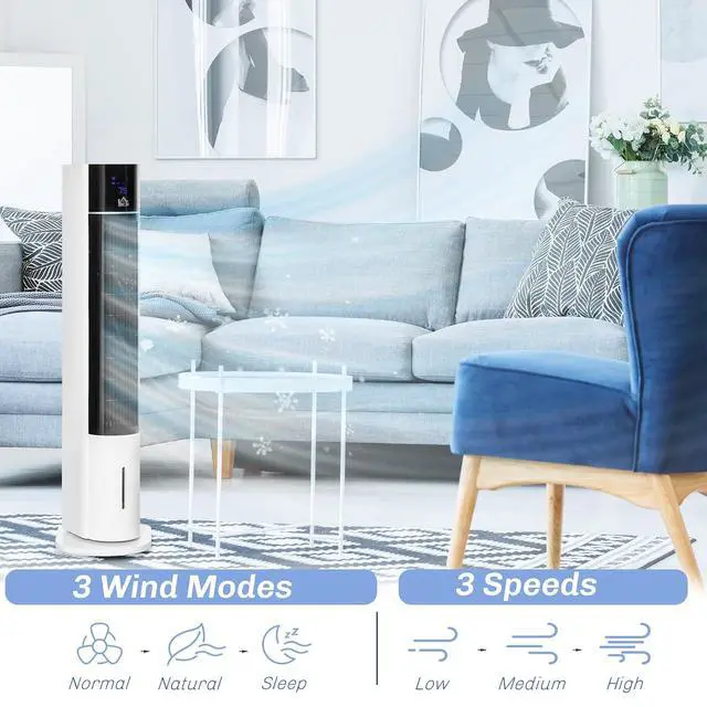 Alt view image 5 of 7 - 42" 3-In-1 Evaporative Air Cooler 52° Oscillating Portable White | Swamp Cooler, Water Tank, Humidifier, Ice Cooling Fan, for Home Office, 3 Modes, 3 Speeds, 12H Timer, Remote