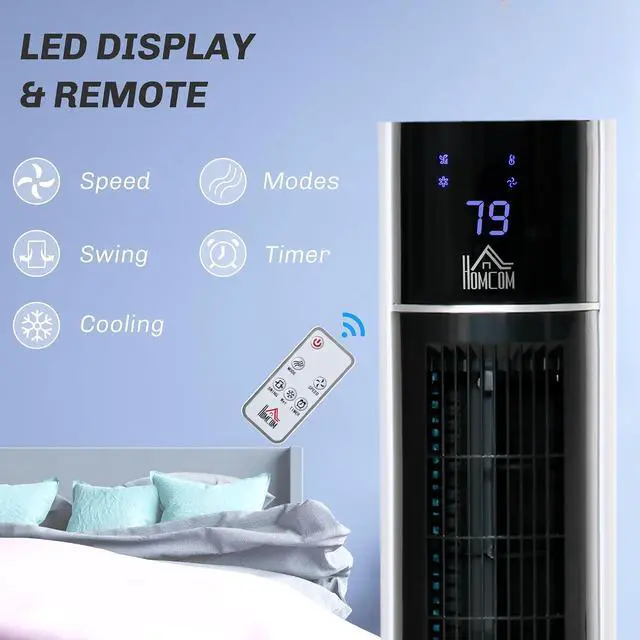 Alt view image 6 of 7 - 42" 3-In-1 Evaporative Air Cooler 52° Oscillating Portable White | Swamp Cooler, Water Tank, Humidifier, Ice Cooling Fan, for Home Office, 3 Modes, 3 Speeds, 12H Timer, Remote