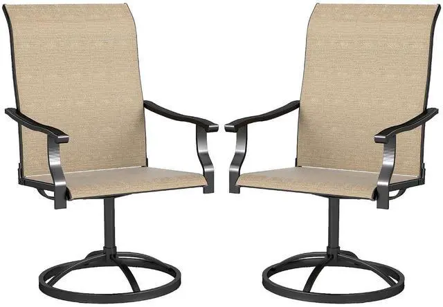 Main image of Outdoor Patio Swivel Chairs High Back Patio Dining Chairs Brown | Set of 2, All-Weather Mesh Fabric, Metal Frame, for Backyard, Lawn, Porch or Garden