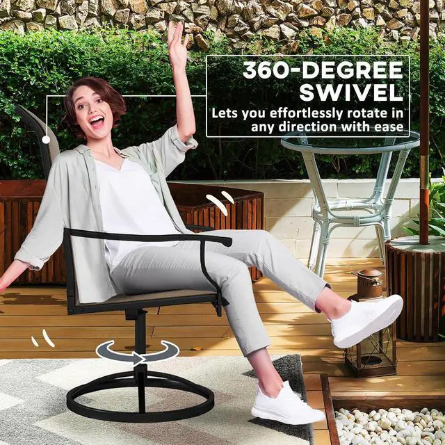 Alt view image 4 of 7 - Outdoor Patio Swivel Chairs High Back Patio Dining Chairs Brown | Set of 2, All-Weather Mesh Fabric, Metal Frame, for Backyard, Lawn, Porch or Garden
