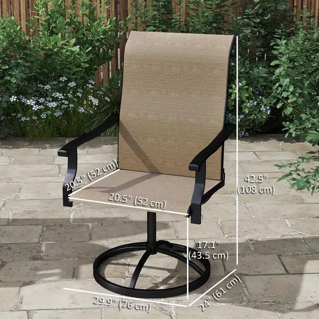 Alt view image 3 of 7 - Outdoor Patio Swivel Chairs High Back Patio Dining Chairs Brown | Set of 2, All-Weather Mesh Fabric, Metal Frame, for Backyard, Lawn, Porch or Garden