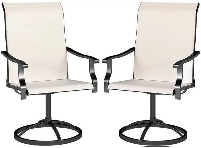 Main image of Outdoor Patio Swivel Chairs High Back Patio Dining Chairs Cream | Set of 2, All-Weather Mesh Fabric, Metal Frame, for Backyard, Lawn, Porch or Garden