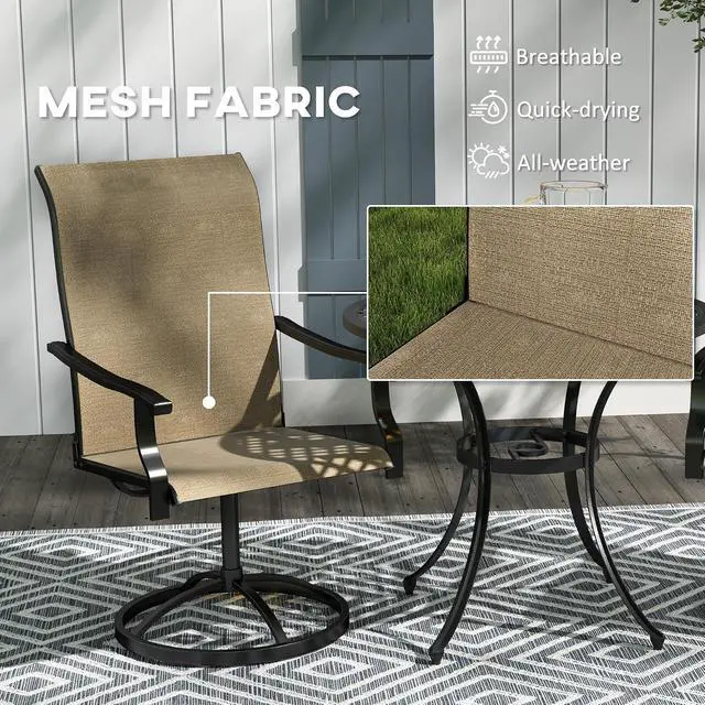 Alt view image 5 of 7 - Outdoor Patio Swivel Chairs High Back Patio Dining Chairs Brown | Set of 2, All-Weather Mesh Fabric, Metal Frame, for Backyard, Lawn, Porch or Garden