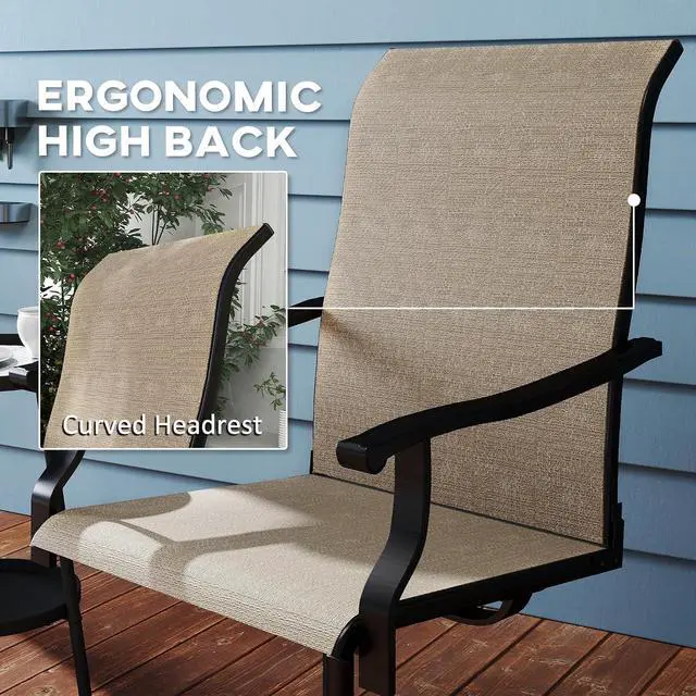 Alt view image 6 of 7 - Outdoor Patio Swivel Chairs High Back Patio Dining Chairs Brown | Set of 2, All-Weather Mesh Fabric, Metal Frame, for Backyard, Lawn, Porch or Garden