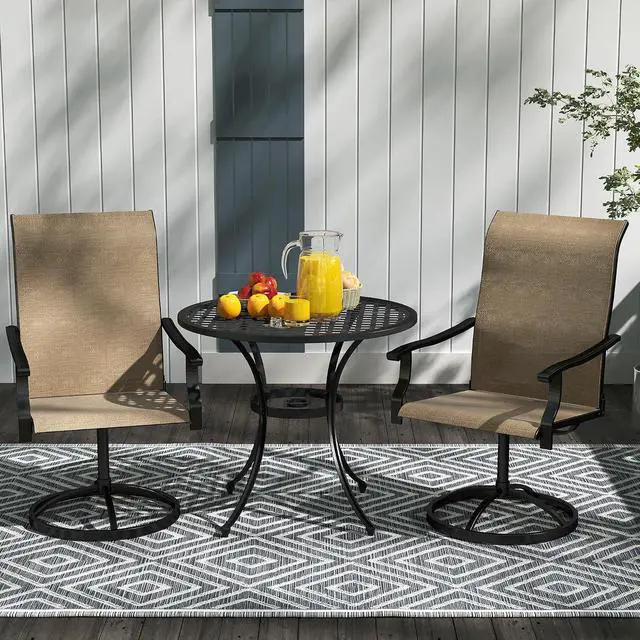Alt view image 7 of 7 - Outdoor Patio Swivel Chairs High Back Patio Dining Chairs Brown | Set of 2, All-Weather Mesh Fabric, Metal Frame, for Backyard, Lawn, Porch or Garden