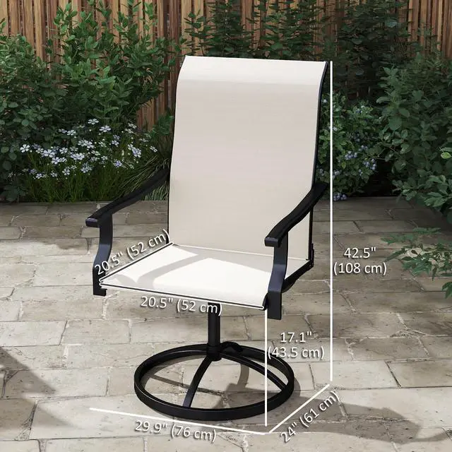 Alt view image 3 of 7 - Outdoor Patio Swivel Chairs High Back Patio Dining Chairs Cream | Set of 2, All-Weather Mesh Fabric, Metal Frame, for Backyard, Lawn, Porch or Garden
