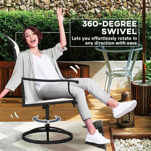 Alt view image 4 of 7 - Outdoor Patio Swivel Chairs High Back Patio Dining Chairs Cream | Set of 2, All-Weather Mesh Fabric, Metal Frame, for Backyard, Lawn, Porch or Garden