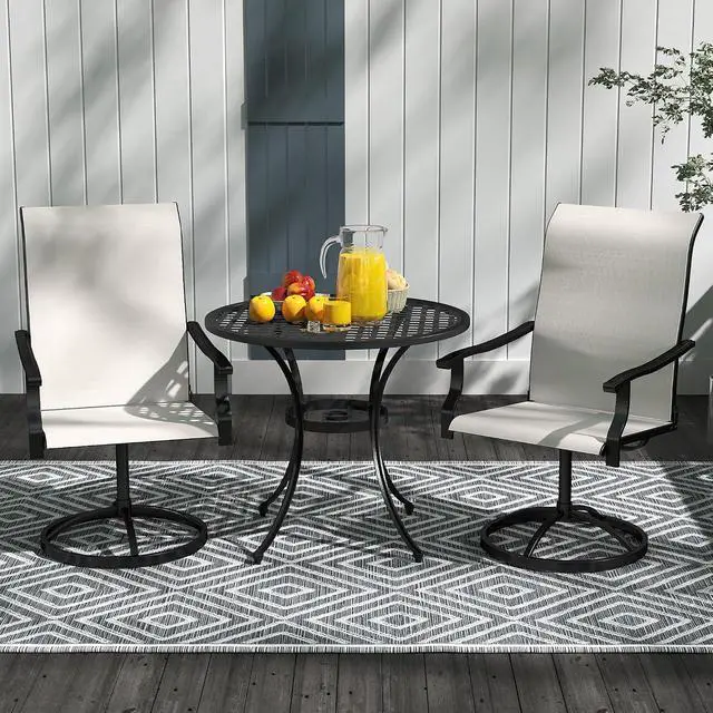 Alt view image 7 of 7 - Outdoor Patio Swivel Chairs High Back Patio Dining Chairs Cream | Set of 2, All-Weather Mesh Fabric, Metal Frame, for Backyard, Lawn, Porch or Garden