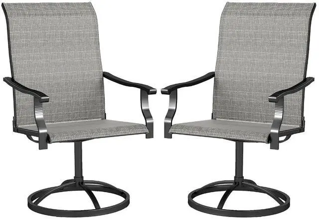 Main image of Outdoor Patio Swivel Chairs High Back Patio Dining Chairs Gray | Set of 2, All-Weather Mesh Fabric, Metal Frame, for Backyard, Lawn, Porch or Garden