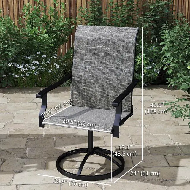 Alt view image 3 of 7 - Outdoor Patio Swivel Chairs High Back Patio Dining Chairs Gray | Set of 2, All-Weather Mesh Fabric, Metal Frame, for Backyard, Lawn, Porch or Garden