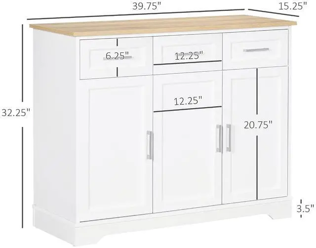 Alt view image 3 of 7 - Sideboard Buffet Cabinet with 3 Storage Drawers White | Kitchen Coffee Bar Cabinet, Adjustable Shelf, for Living Room