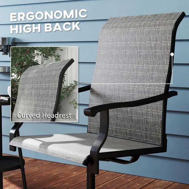 Alt view image 6 of 7 - Outdoor Patio Swivel Chairs High Back Patio Dining Chairs Gray | Set of 2, All-Weather Mesh Fabric, Metal Frame, for Backyard, Lawn, Porch or Garden