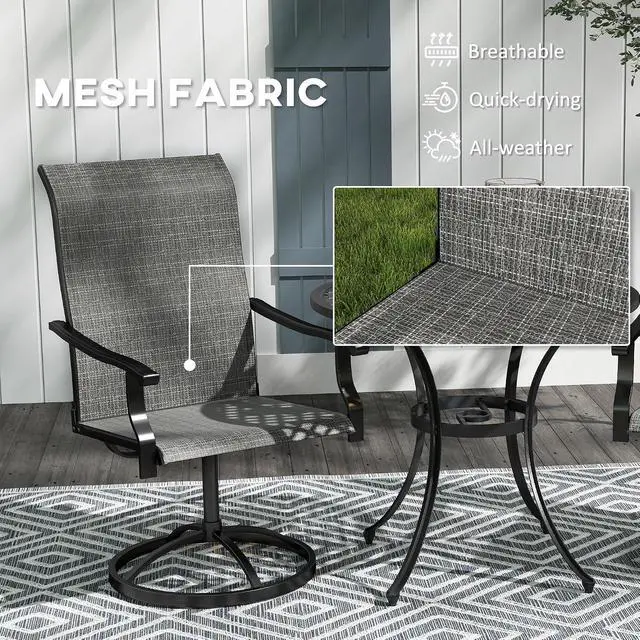 Alt view image 5 of 7 - Outdoor Patio Swivel Chairs High Back Patio Dining Chairs Gray | Set of 2, All-Weather Mesh Fabric, Metal Frame, for Backyard, Lawn, Porch or Garden
