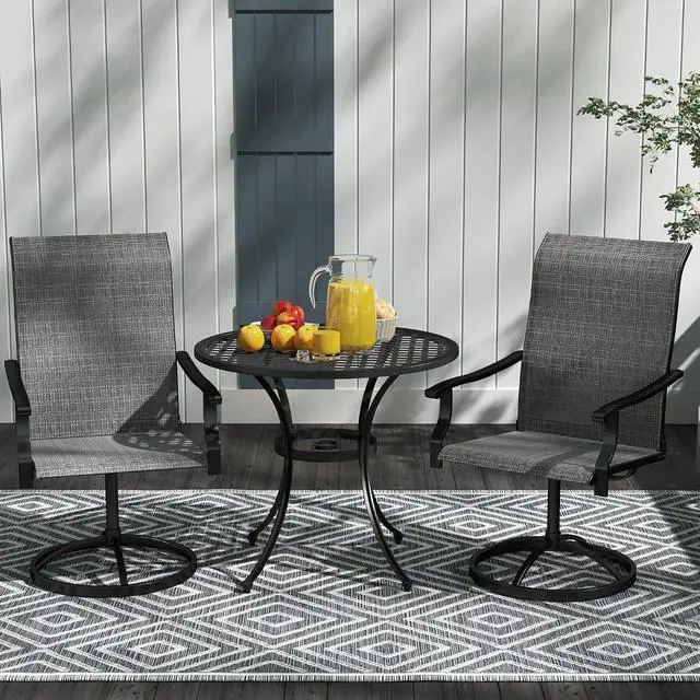 Alt view image 7 of 7 - Outdoor Patio Swivel Chairs High Back Patio Dining Chairs Gray | Set of 2, All-Weather Mesh Fabric, Metal Frame, for Backyard, Lawn, Porch or Garden