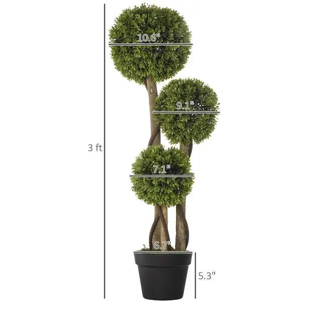 Alt view image 7 of 7 - Artificial Plant 3 Ball Boxwood Topiary Tree Outdoor Light Green | Indoor & Outdoor Fake Plants, Artificial Tree in Pot, Home Office, Living Room Decor