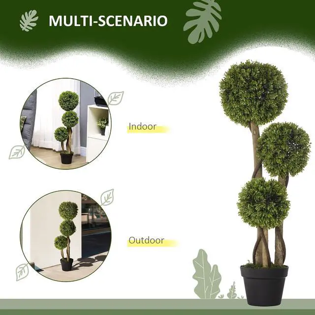Alt view image 6 of 7 - Artificial Plant 3 Ball Boxwood Topiary Tree Outdoor Light Green | Indoor & Outdoor Fake Plants, Artificial Tree in Pot, Home Office, Living Room Decor