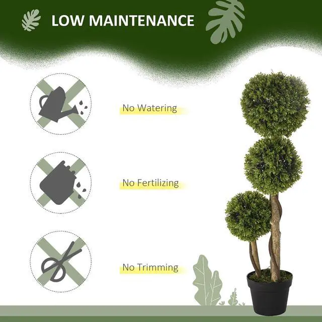 Alt view image 5 of 7 - Artificial Plant 3 Ball Boxwood Topiary Tree Outdoor Light Green | Indoor & Outdoor Fake Plants, Artificial Tree in Pot, Home Office, Living Room Decor