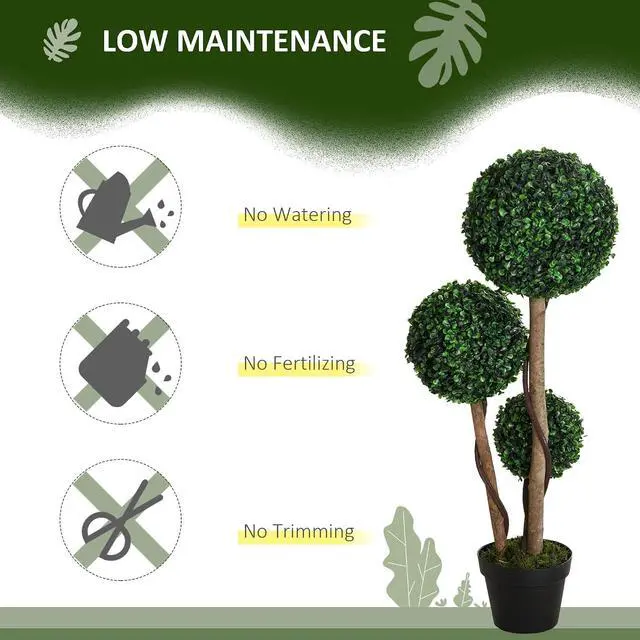 Alt view image 5 of 7 - Artificial Plant 3 Ball Boxwood Topiary Tree Outdoor Dark Green | Indoor & Outdoor Fake Plants, Artificial Tree in Pot, Home Office, Living Room Decor