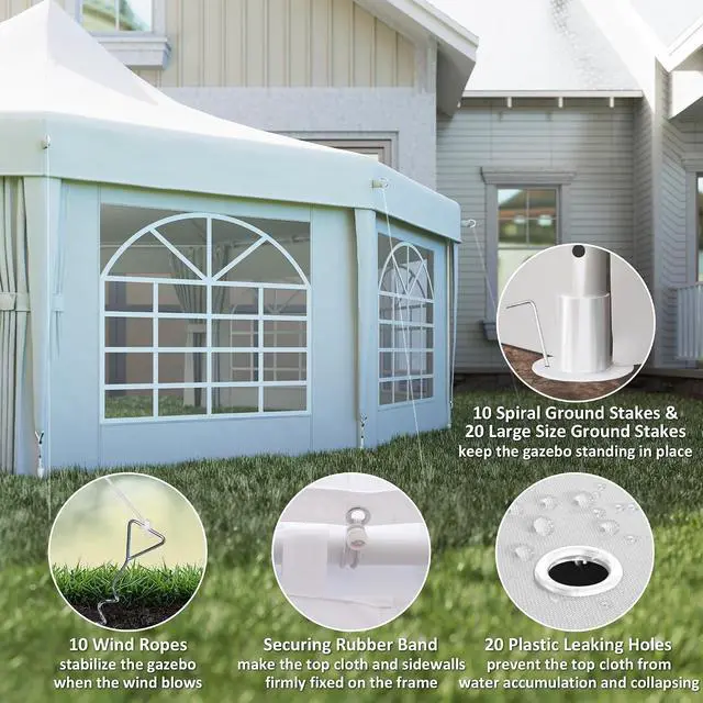 Alt view image 3 of 7 - 29 x 21 ft Party Tent Heavy Duty with Sidewalls White | Event Tent, 2 Doors, 6 Windows, Outdoor Gazebo Shelter, for Wedding, Party