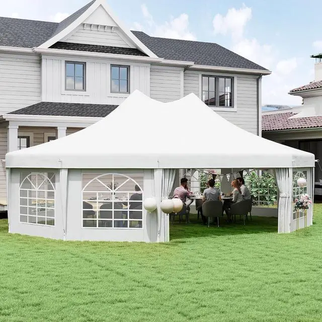 Alt view image 2 of 7 - 29 x 21 ft Party Tent Heavy Duty with Sidewalls White | Event Tent, 2 Doors, 6 Windows, Outdoor Gazebo Shelter, for Wedding, Party