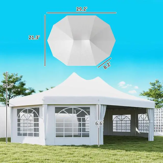 Alt view image 7 of 7 - 29 x 21 ft Party Tent Heavy Duty with Sidewalls White | Event Tent, 2 Doors, 6 Windows, Outdoor Gazebo Shelter, for Wedding, Party