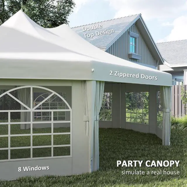 Alt view image 4 of 7 - 29 x 21 ft Party Tent Heavy Duty with Sidewalls White | Event Tent, 2 Doors, 6 Windows, Outdoor Gazebo Shelter, for Wedding, Party