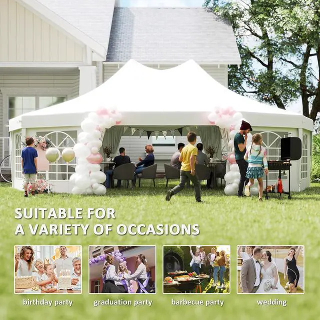 Alt view image 6 of 7 - 29 x 21 ft Party Tent Heavy Duty with Sidewalls White | Event Tent, 2 Doors, 6 Windows, Outdoor Gazebo Shelter, for Wedding, Party