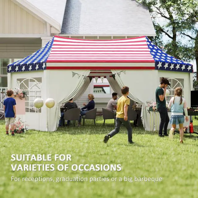 Alt view image 3 of 7 - 22.3 x 16.4 ft Party Tent Heavy Duty with Sidewalls American Flag | Event Tent, 2 Doors, 6 Windows, Outdoor Gazebo Shelter, for Wedding, Party