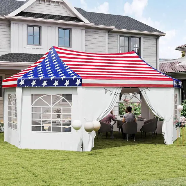 Alt view image 2 of 7 - 22.3 x 16.4 ft Party Tent Heavy Duty with Sidewalls American Flag | Event Tent, 2 Doors, 6 Windows, Outdoor Gazebo Shelter, for Wedding, Party