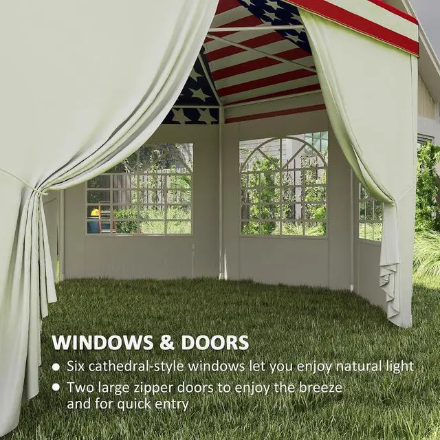 Alt view image 4 of 7 - 22.3 x 16.4 ft Party Tent Heavy Duty with Sidewalls American Flag | Event Tent, 2 Doors, 6 Windows, Outdoor Gazebo Shelter, for Wedding, Party