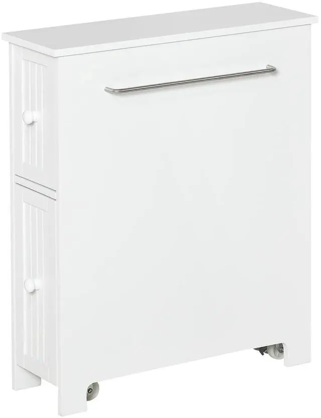 Main image of kleankin Slim Bathroom Cabinet, Toilet Paper Holder, Drawers, Wheels, White | Freestanding, Storage Cabinet, Side Towel Rack, 7 x 20.5 x 24.75 Inches