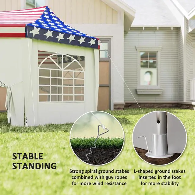 Alt view image 5 of 7 - 22.3 x 16.4 ft Party Tent Heavy Duty with Sidewalls American Flag | Event Tent, 2 Doors, 6 Windows, Outdoor Gazebo Shelter, for Wedding, Party