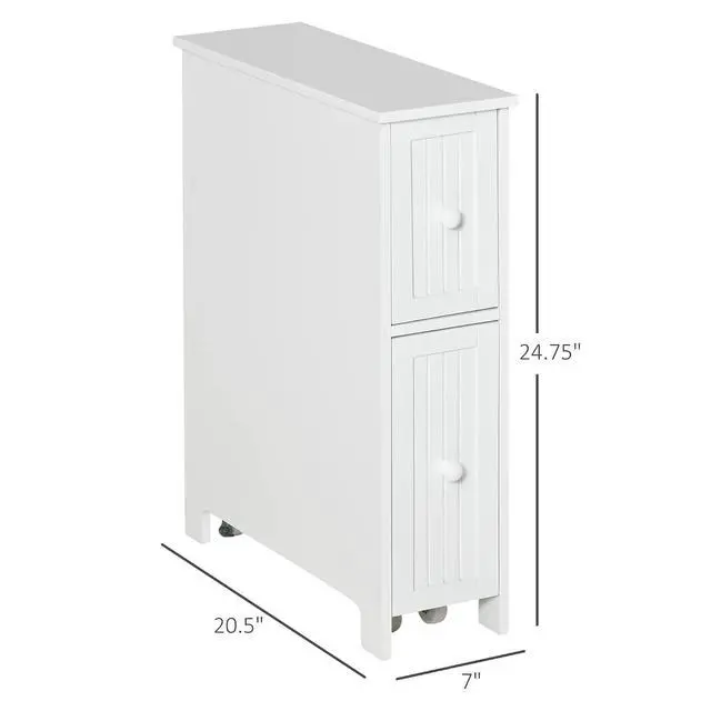 Alt view image 3 of 7 - kleankin Slim Bathroom Cabinet, Toilet Paper Holder, Drawers, Wheels, White | Freestanding, Storage Cabinet, Side Towel Rack, 7 x 20.5 x 24.75 Inches