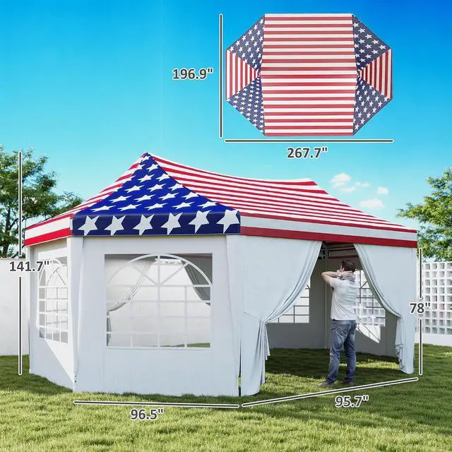 Alt view image 7 of 7 - 22.3 x 16.4 ft Party Tent Heavy Duty with Sidewalls American Flag | Event Tent, 2 Doors, 6 Windows, Outdoor Gazebo Shelter, for Wedding, Party