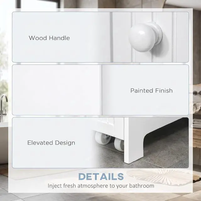 Alt view image 6 of 7 - kleankin Slim Bathroom Cabinet, Toilet Paper Holder, Drawers, Wheels, White | Freestanding, Storage Cabinet, Side Towel Rack, 7 x 20.5 x 24.75 Inches